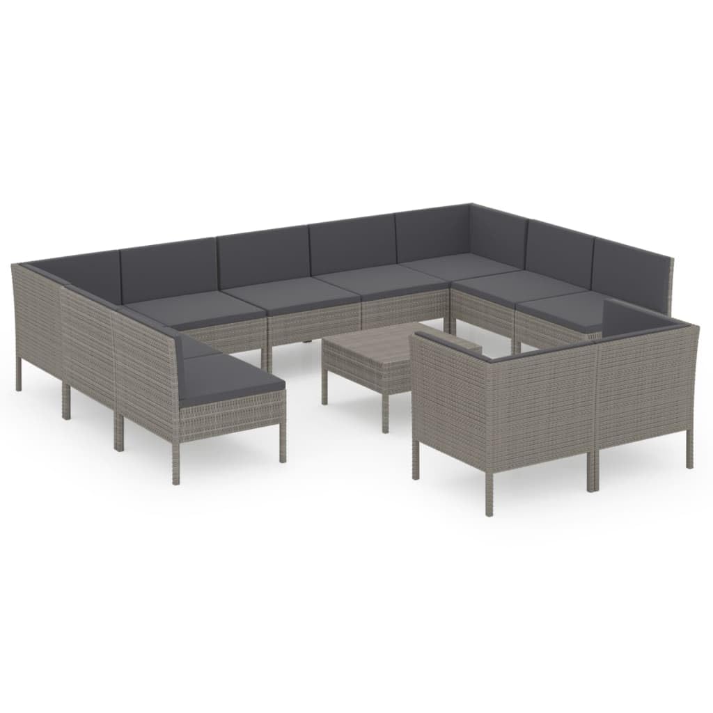 vidaXL 12 Piece Patio Lounge Set with Cushions Poly Rattan Gray