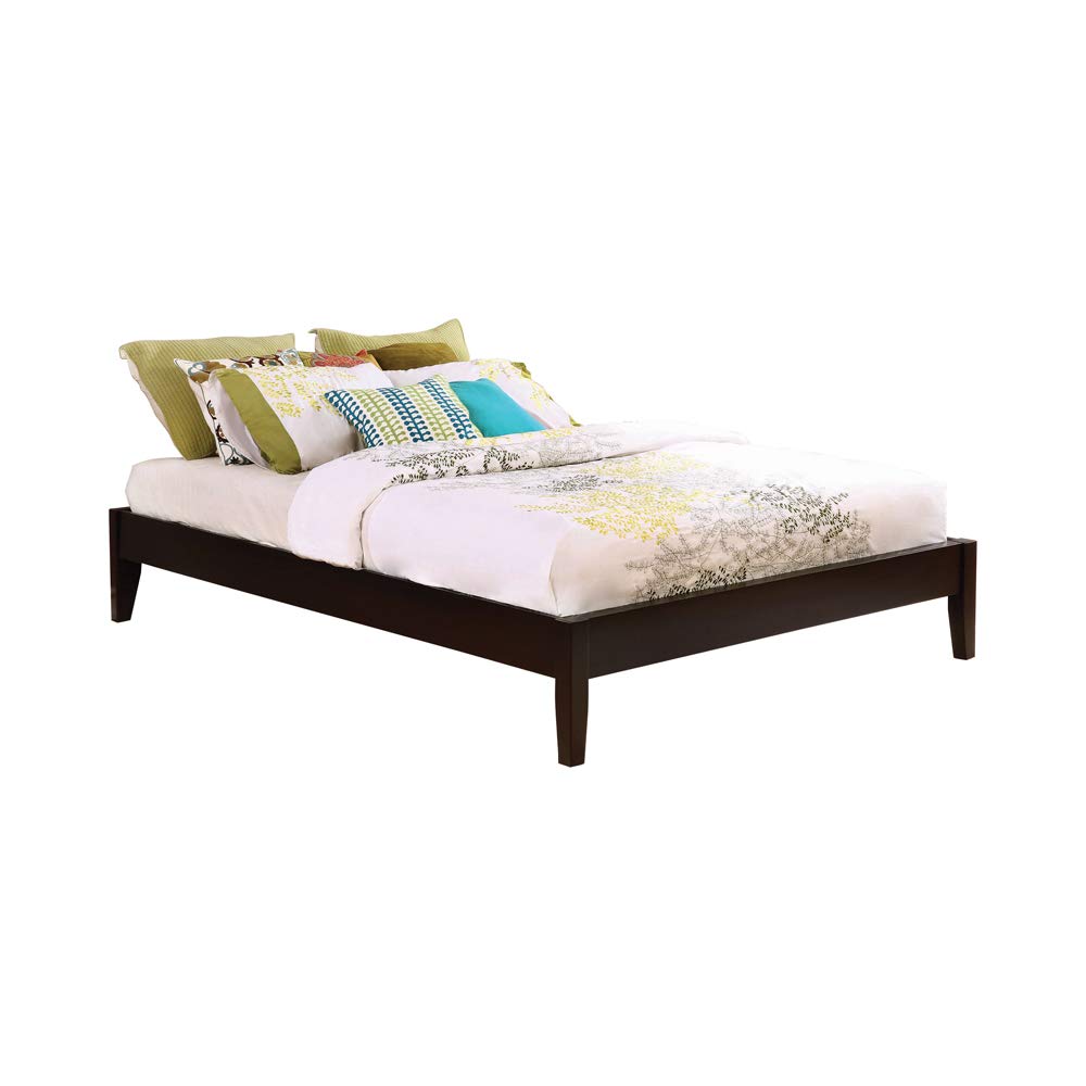 Wooden Queen Size Bed Frame with Chamfered Legs, Dark Brown