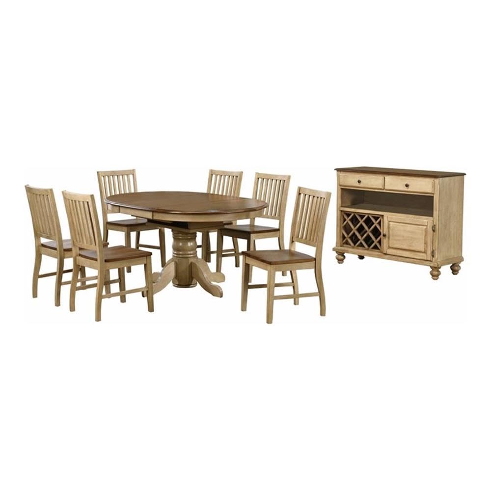 Sunset Trading Brook 8 Piece 42 Round or 60" Oval Extendable Dining Set | Butterfly Leaf Table | Server | Seats 6"