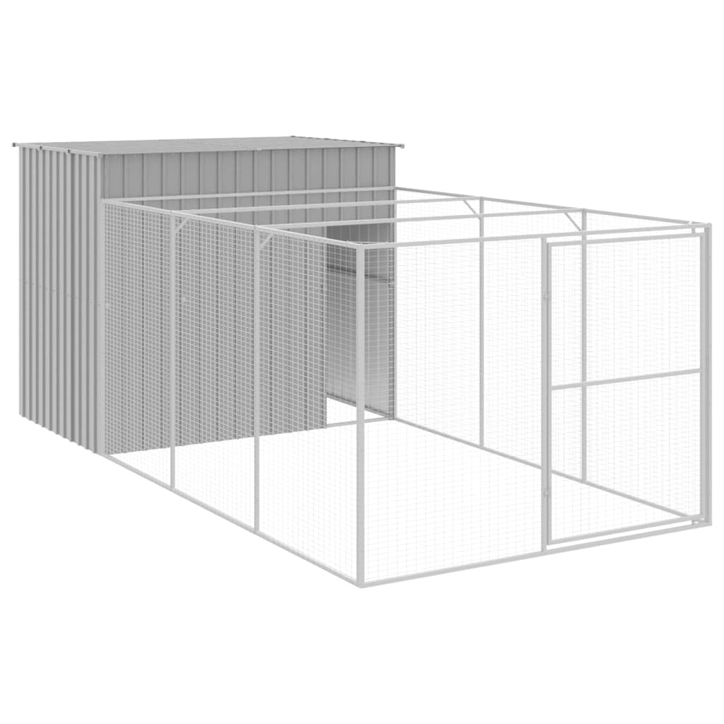 vidaXL Dog House with Run Light Gray 84.3x260.2"x71.3" Galvanized Steel"