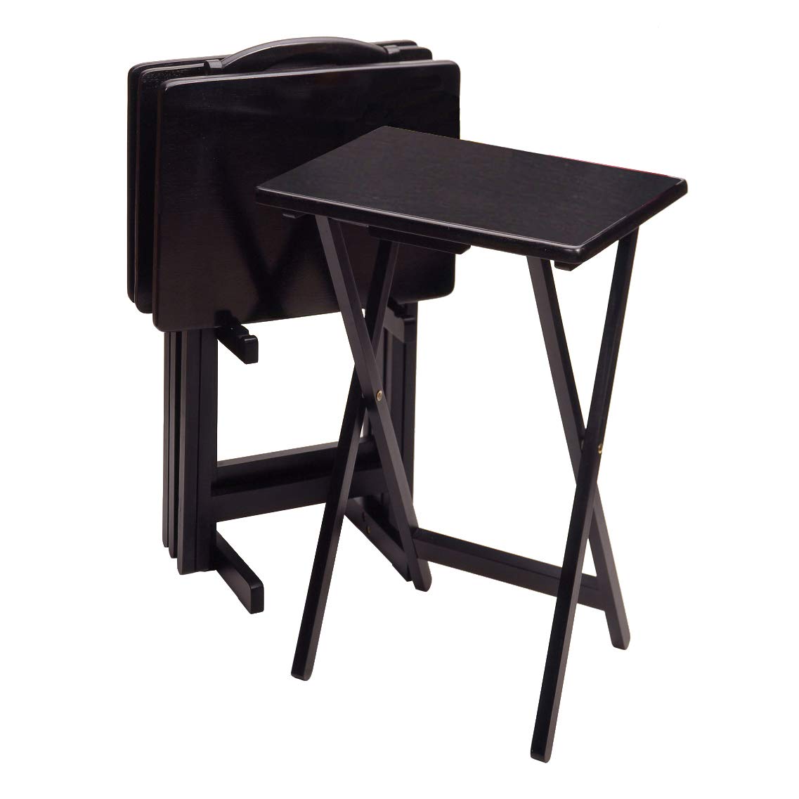Casafoyer Wooden TV Table Set - 5 Versatile Folding Snack Tables in Black ( Pack of 2 )