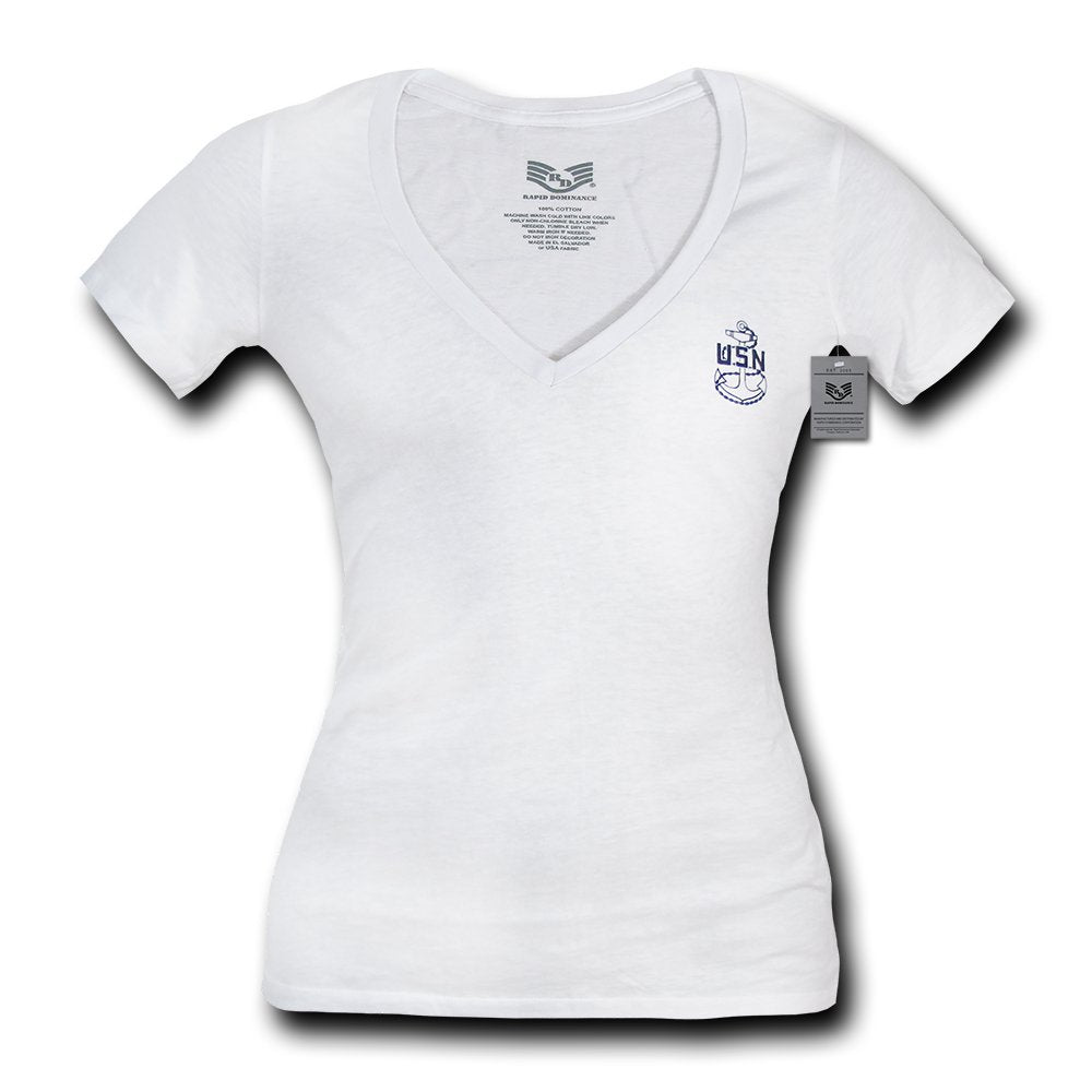 Womens V-Neck Tees, Navy, White, M