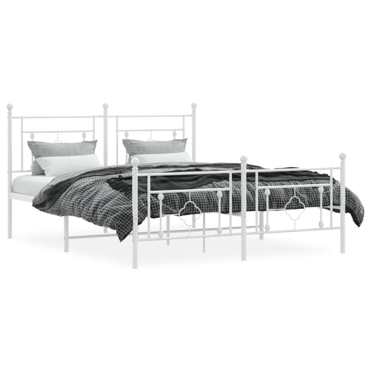 vidaXL Metal Bed Frame with Headboard and Footboard White 59.1x78.7"