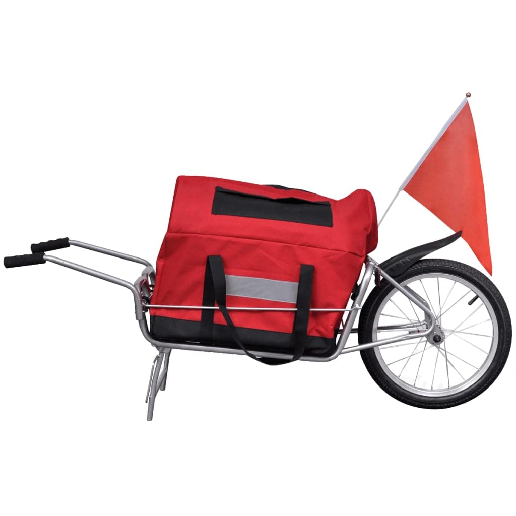 Vidaxl Single-Wheel Bike Cargo Trailer And Hand Trolley With Red/Black Storage Bag, Load Up To 88.2 Lb, Steel, 56.3'X16.5'X16.1'