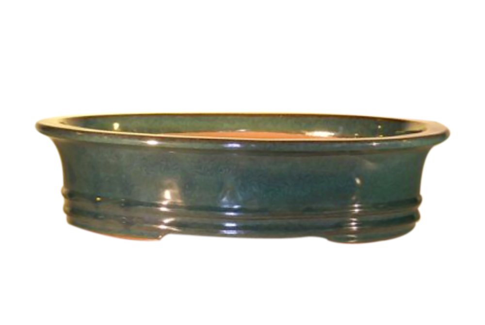 Green Ceramic Bonsai Pot - Oval<br><i>17.5 x 13.5 x 4.5</i>