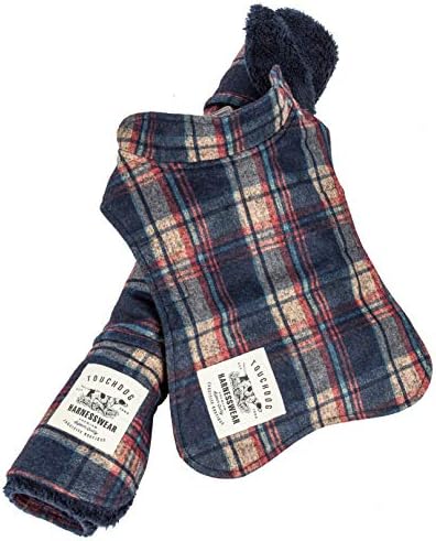 Touchdog  2-In-1 Tartan Plaided Dog Jacket With Matching Reversible Dog Mat, Navy Plaid - Large