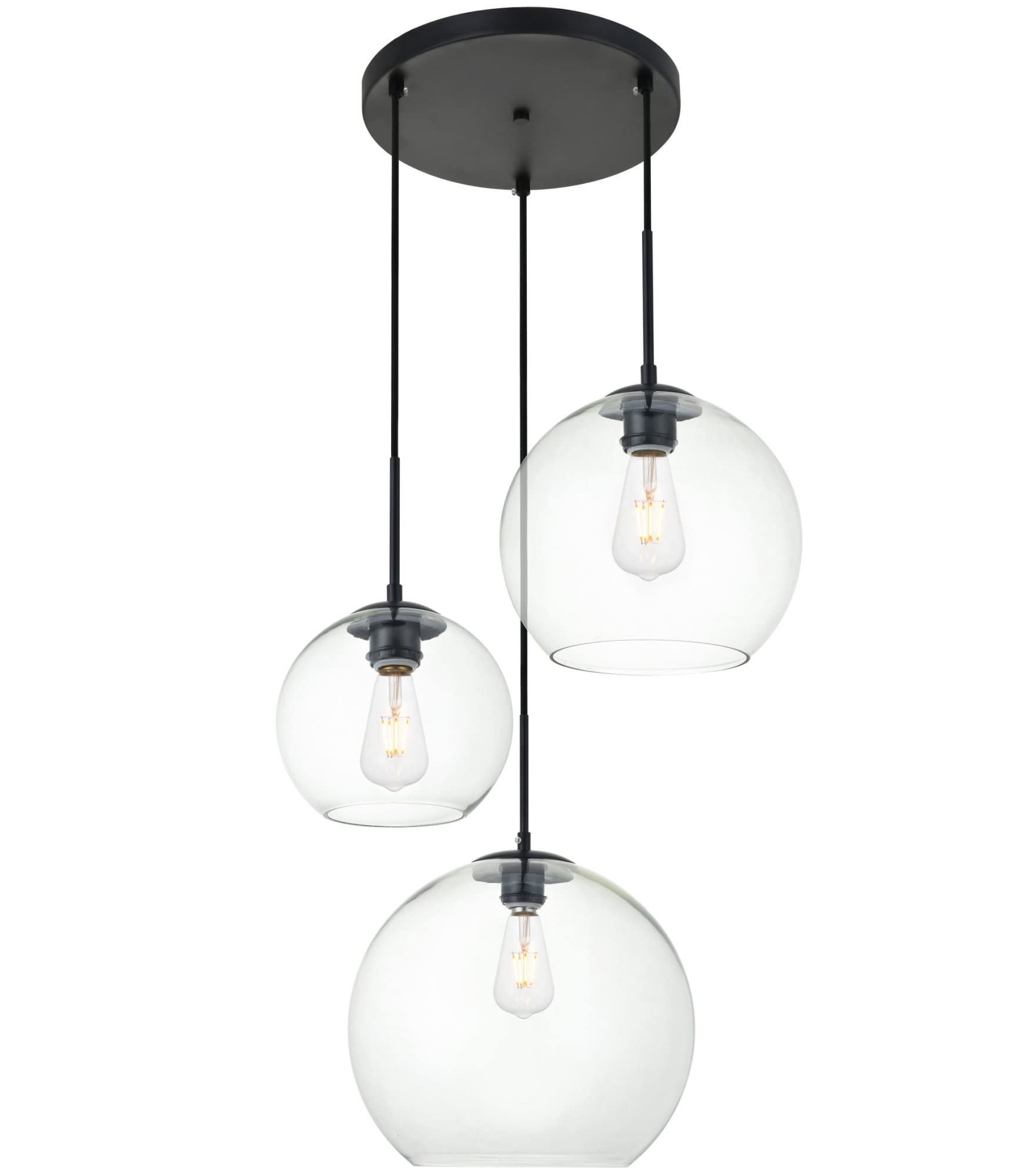 Baxter 3 Lights Black Pendant With Clear Glass