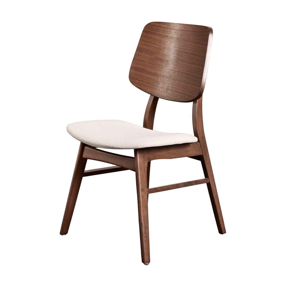 Benjara Curved Wooden Back Chair With Fabric Padded Seat, Brown And White