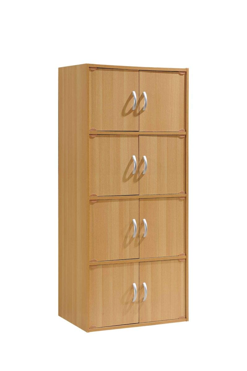 Hodedah 4-Shelf, 8-Door Bookcase Cabinet in Beech