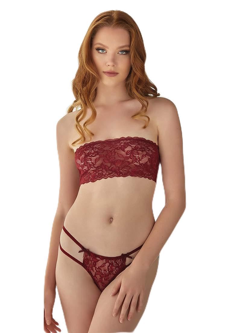 Lace Bandeau and Thong set 2pc set burgundy
