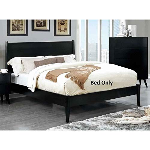 Benjara Wooden Eastern King Size Bed With Panel Headboard, Black