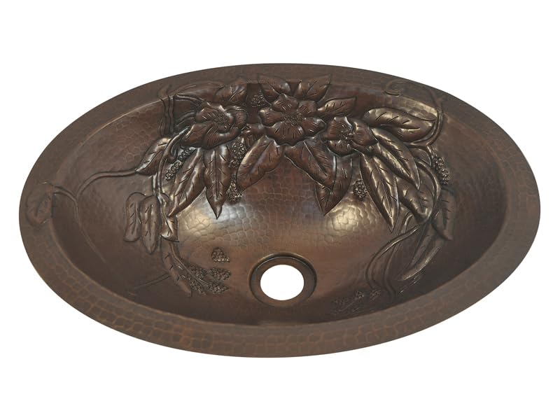 INNOVA COPPER OVAL BATH SINK BOUQUET DESIGN FLAT LIP 17X12.5X5.5 G18 DARK BROWN