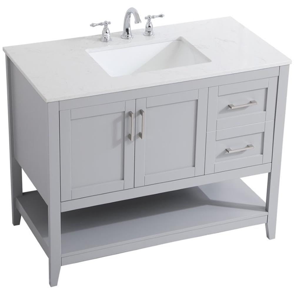 Elegant Decor Aubrey 42' Single Quartz Top Bathroom Vanity In Gray