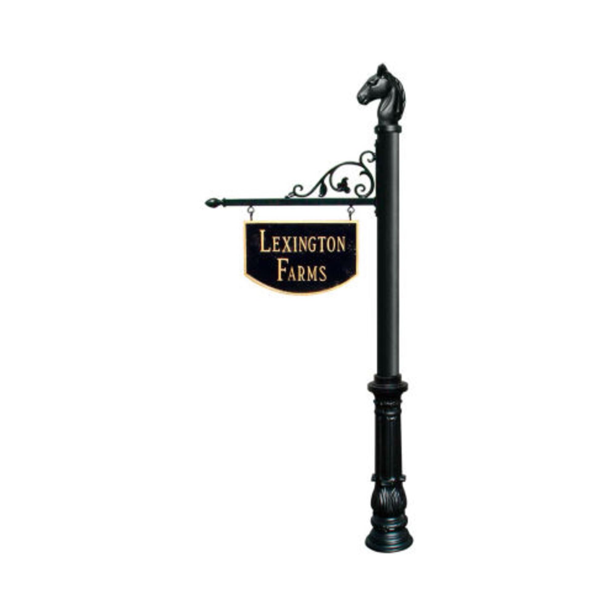 Large Hanging Ranch Sign with post, decorative Ornate base and Horsehead finial