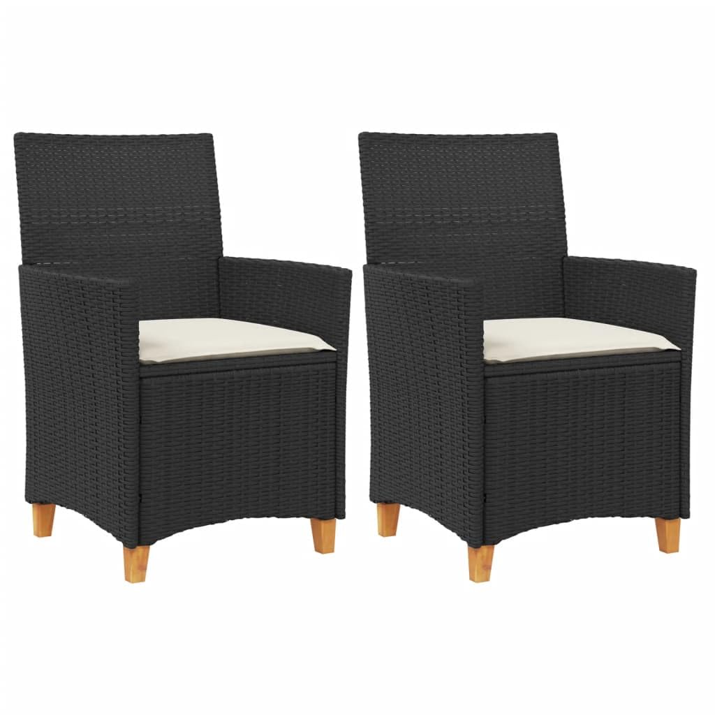 Vidaxl Patio Chairs With Cushions, Set Of 2 - Black Poly Rattan & Solid Acacia Wood, 23.2' X 24' X 35.4', Cream White Cushions, Ideal For Garden, Deck, Outdoor Seating - Durable, Weather-Resistant