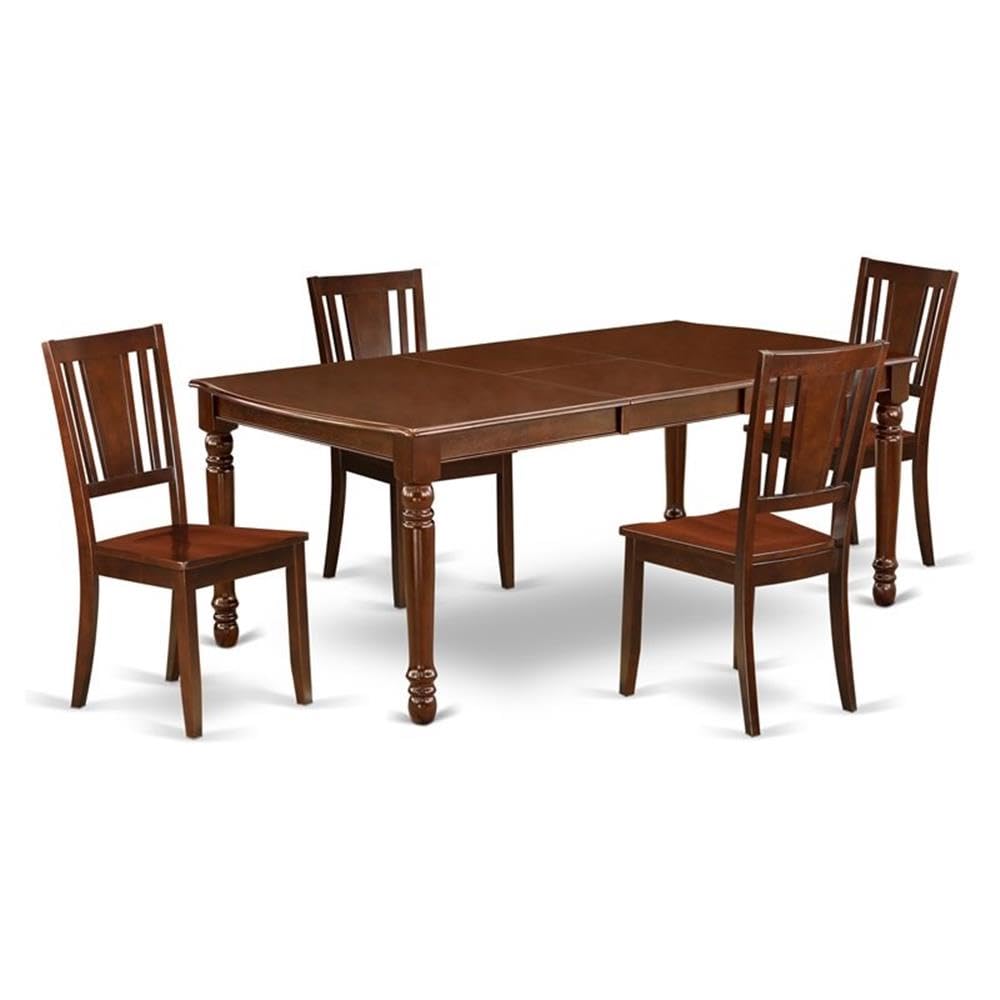 DODU5-MAH-W 5Pc Rectangular 60/78 Inch Dinner Table With 18 In Butterfly Leaf And Four Wood Seat Kitchen Chairs