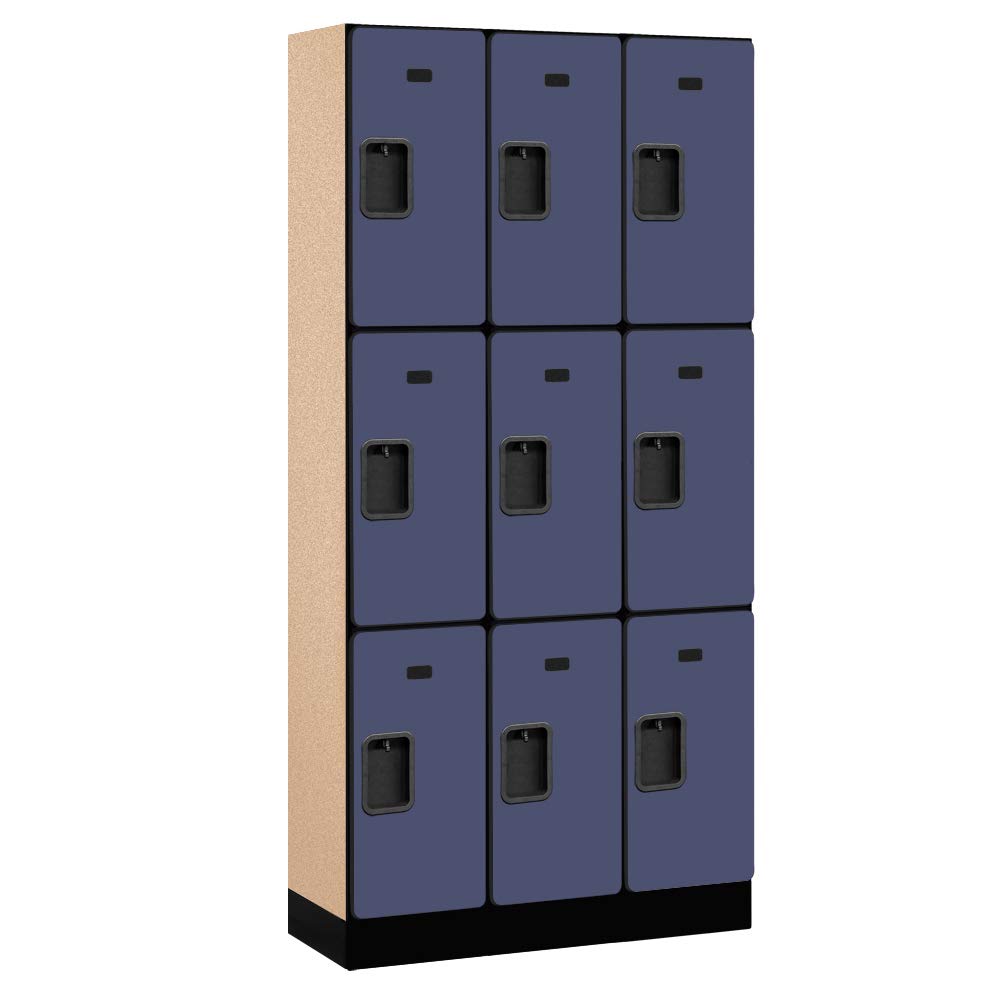12 Wide Triple Tier Designer Wood Locker - 3 Wide - 6 Feet High - 15 Inches Deep - Blue
