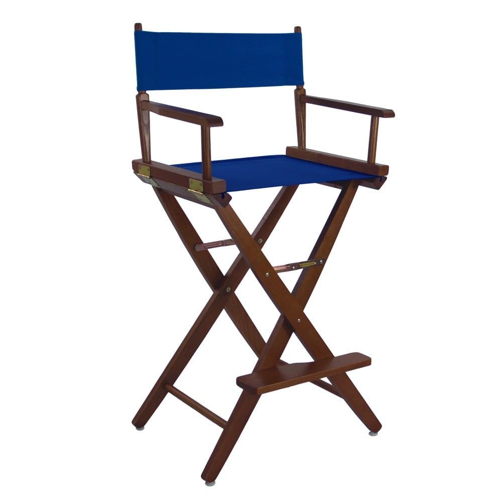 Extra-Wide Premium 30  Directors Chair Mission Oak Frame W/Royal Blue Color Cover