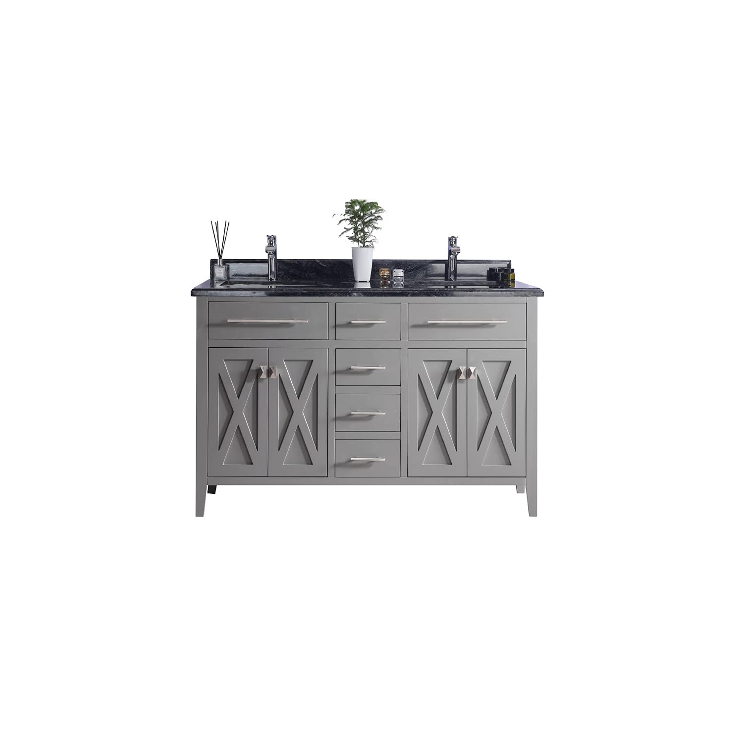 Wimbledon - 60 - Grey Cabinet + Black Wood Marble Countertop