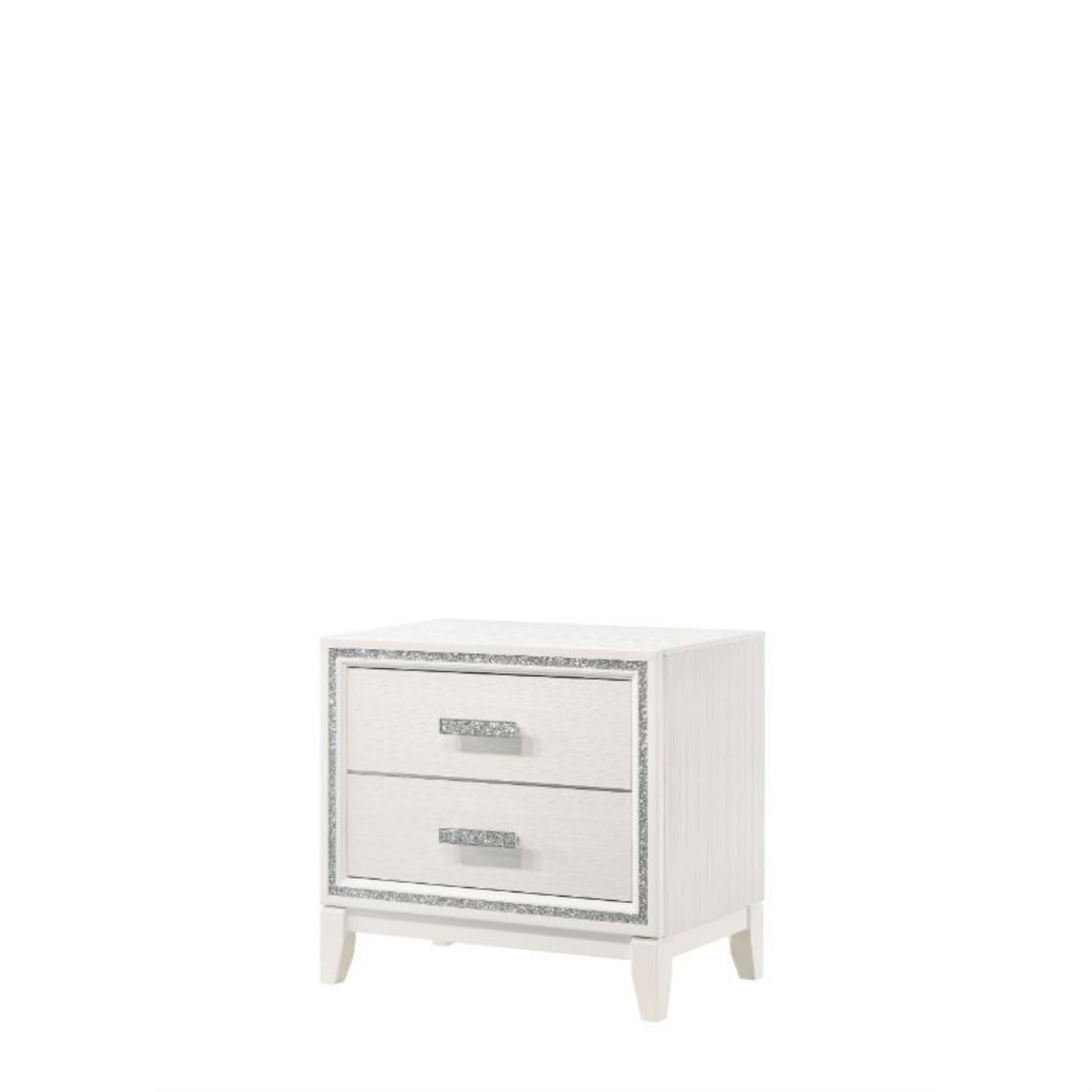 Casafoyer Haiden Wooden Rectangular 2-Drawer Nightstand with Silver Trim in White