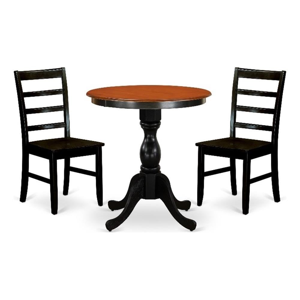 East West Furniture ESAN3-BCH-W 3-Piece Kitchen Table Set Contains a Wooden Table and 2 Kitchen Chairs with Slatted Back - Black Finish