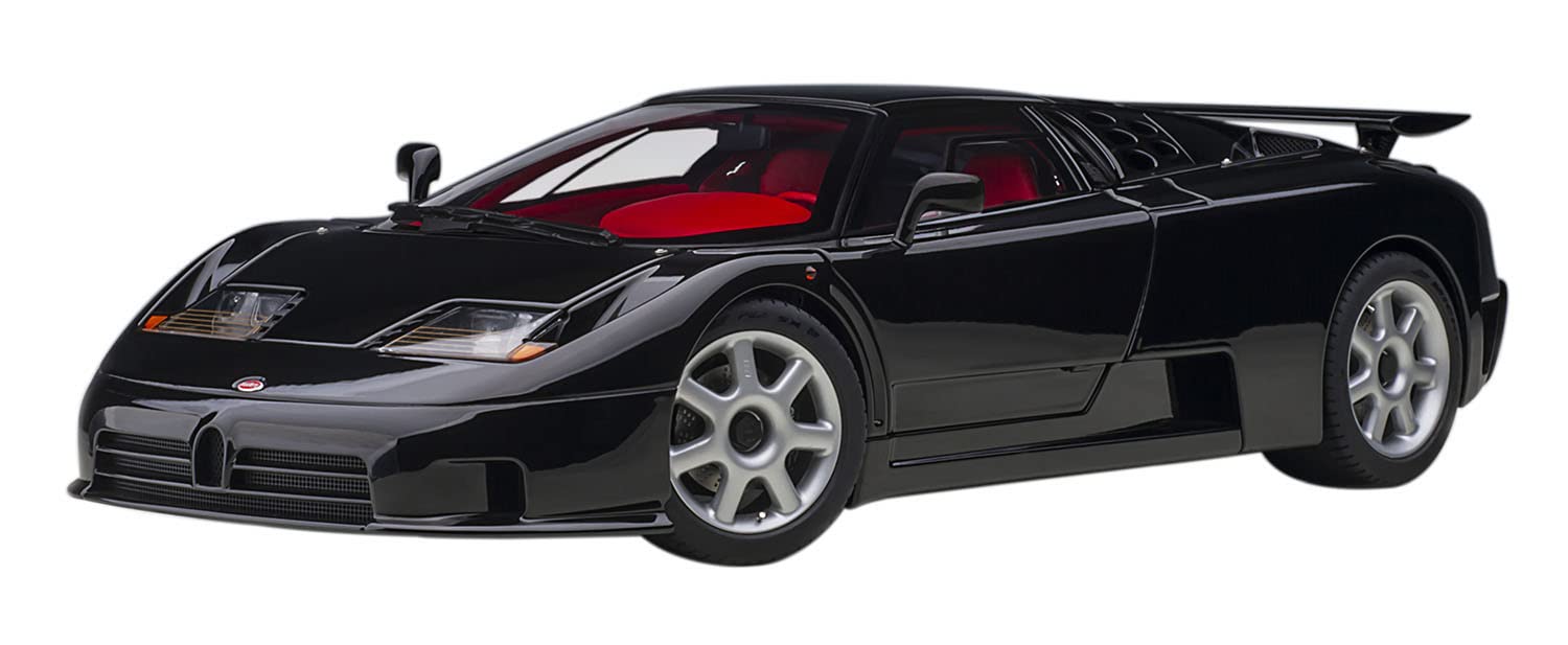 Bugatti EB110 SS Super Sport Nero Vernice Black with Red Interior and Silver Wheels 1/18 Model Car by Autoart