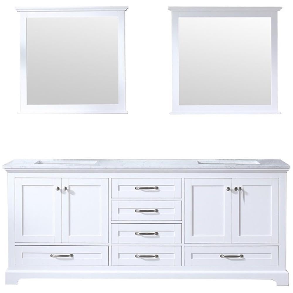 White Double Bath Vanity 80 in. W x 22 in. D, Carrara Marble Top, and 30 in. Mirrors
