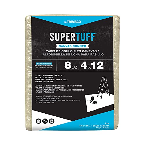 Trimaco 58907 Supertuff 8 Oz Premium Contractor Grade Heavyweight Canvas Drop Cloth, 4-Feet X 12-Feet