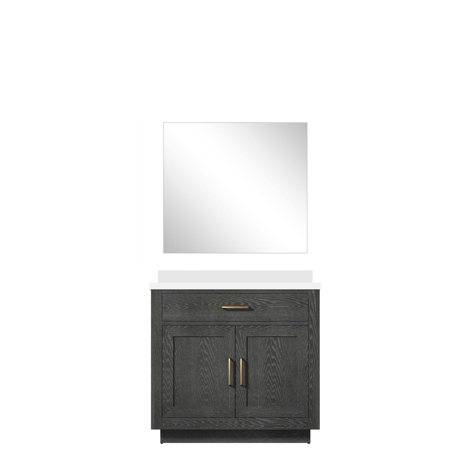 Abbey 36 in W x 22 in D Black Oak Single Bath Vanity White Quartz Countertop and 34 in Mirror