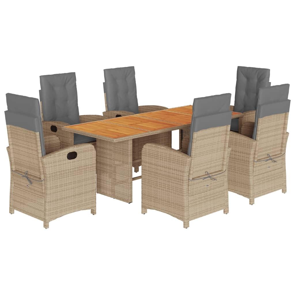 Vidaxl 9-Piece Patio Dining Set In Gray-Navy Blue - Pe Rattan & Acacia Wood Table - Outdoor Garden Furniture With Foldable Chairs & Cushions For Backyard, Garden, Patio