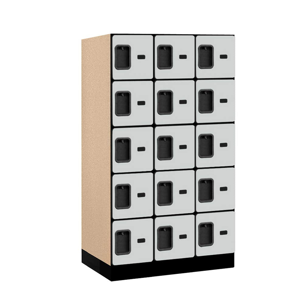 12 Wide Five Tier Box Style Designer Wood Locker - 3 Wide - 5 Feet High - 21 Inches Deep - Gray