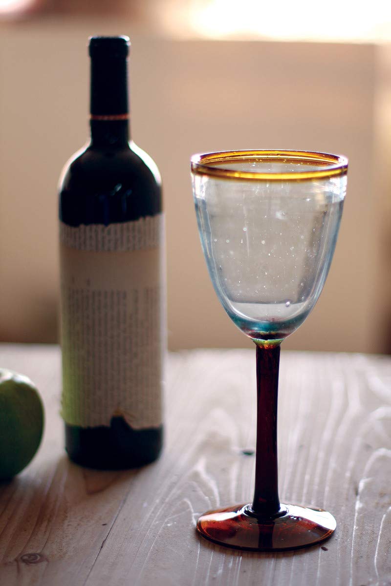 Recycled Wine Glasse With Amber Rim