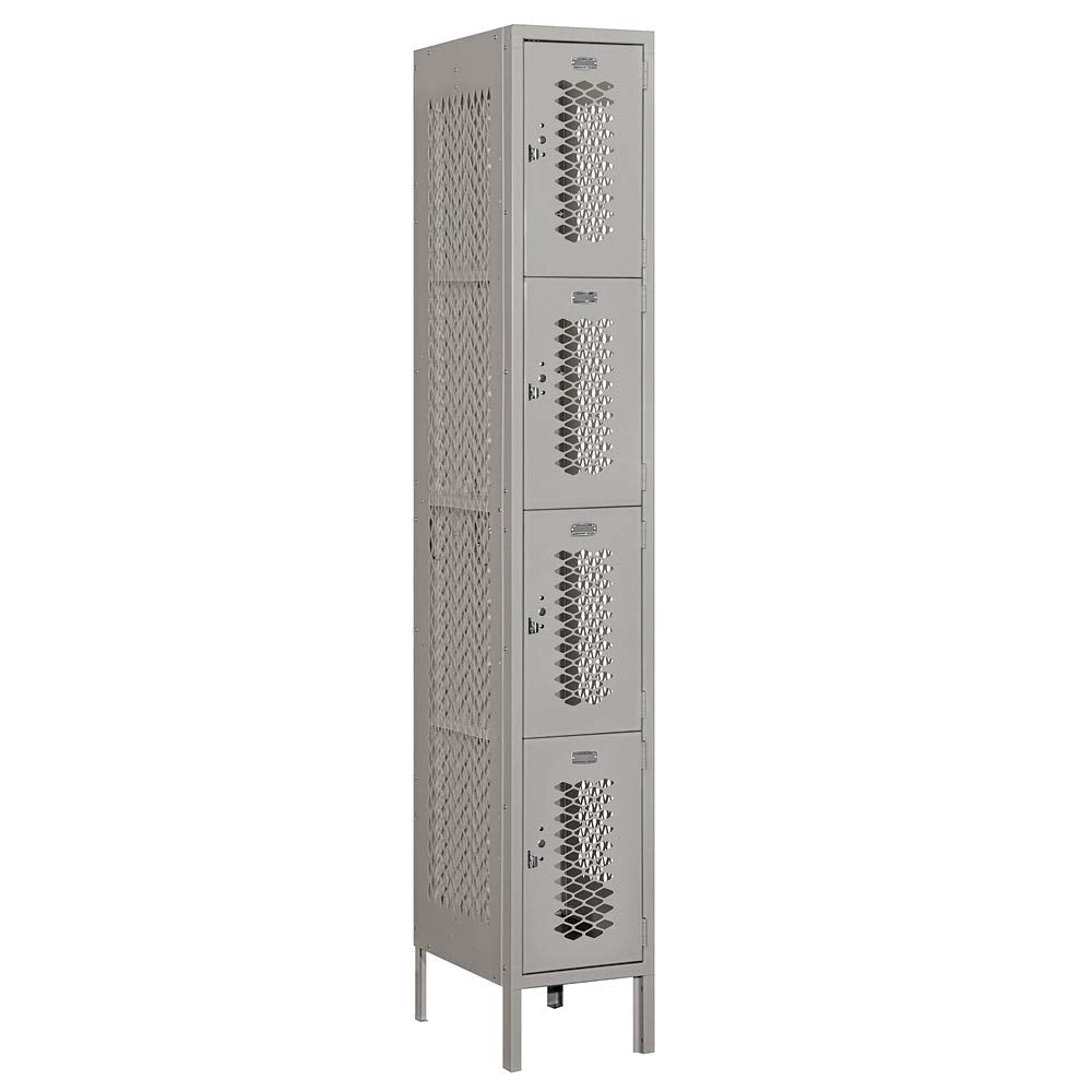 12 Wide Four Tier Vented Metal Locker - 1 Wide - 6 Feet High - 18 Inches Deep - Gray - Unassembled