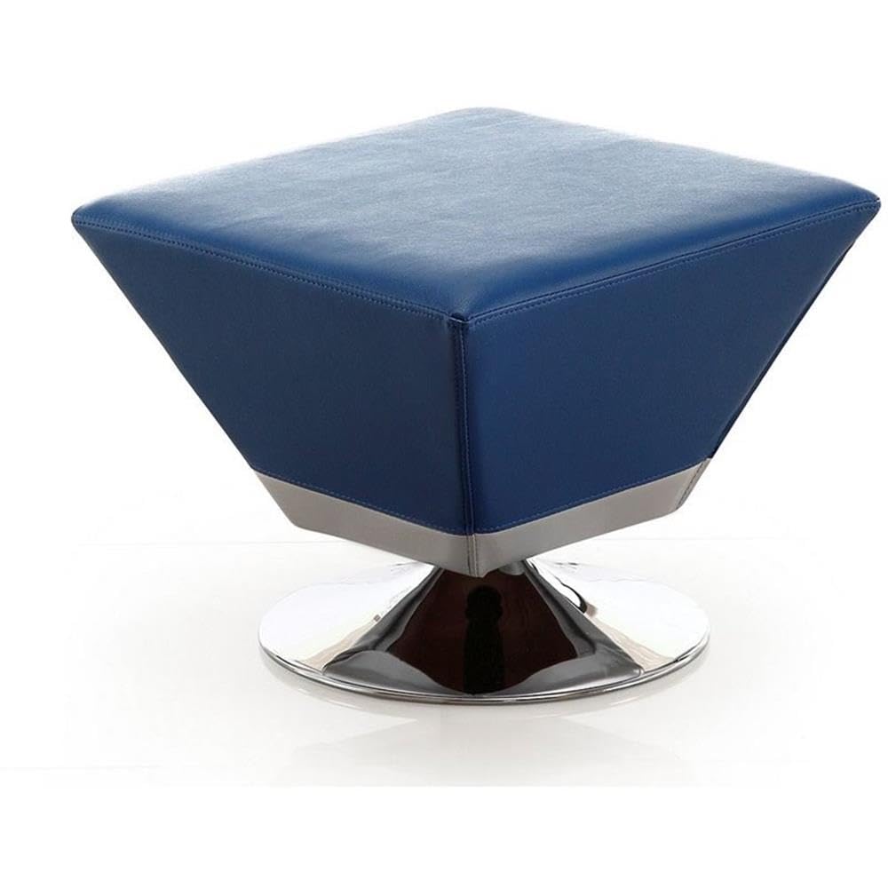 Manhattan Comfort Diamond Blue and Polished Chrome Swivel Ottoman