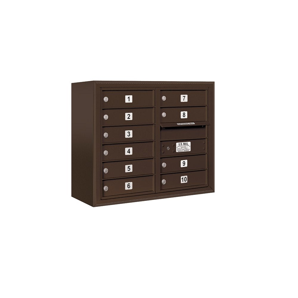 6 Door High Surface Mounted 4C Horizontal Mailbox with 10 Doors in Bronze with Private Access