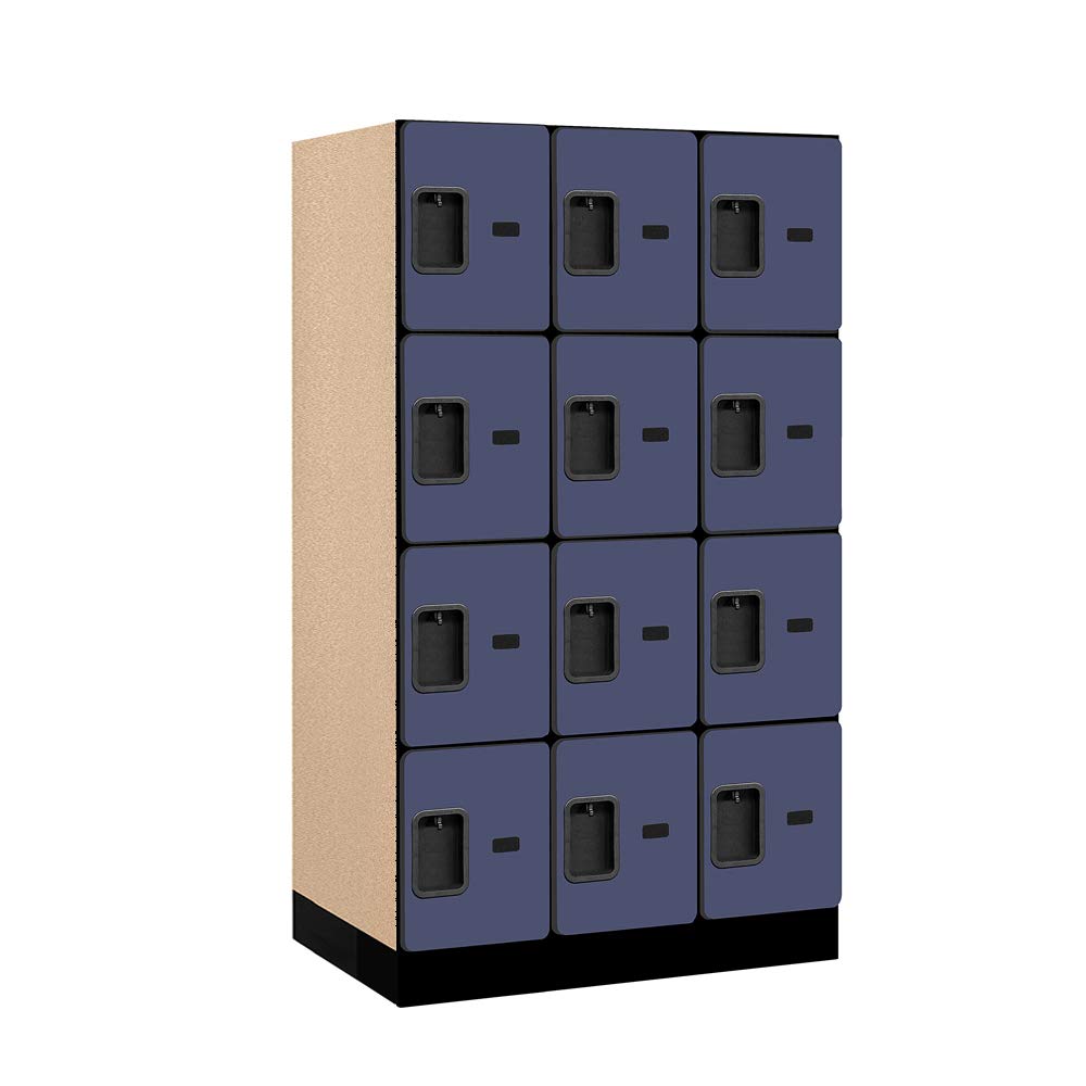 12 Wide Four Tier Designer Wood Locker - 3 Wide - 5 Feet High - 21 Inches Deep - Blue