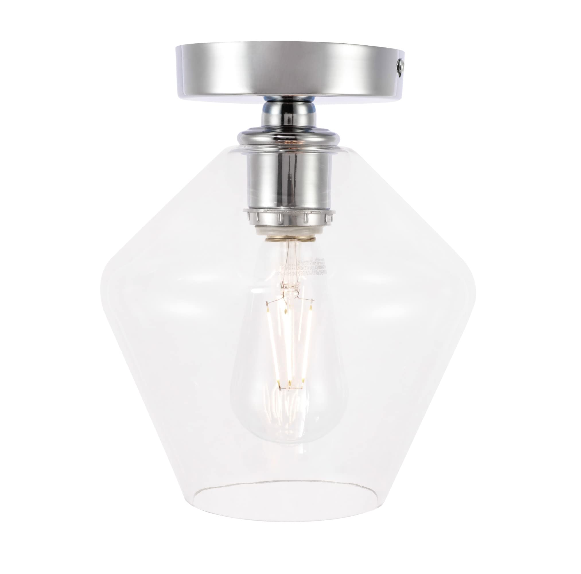 Living District Gene 1-Light Metal & Glass Flush Mount In Chrome/Clear Glass