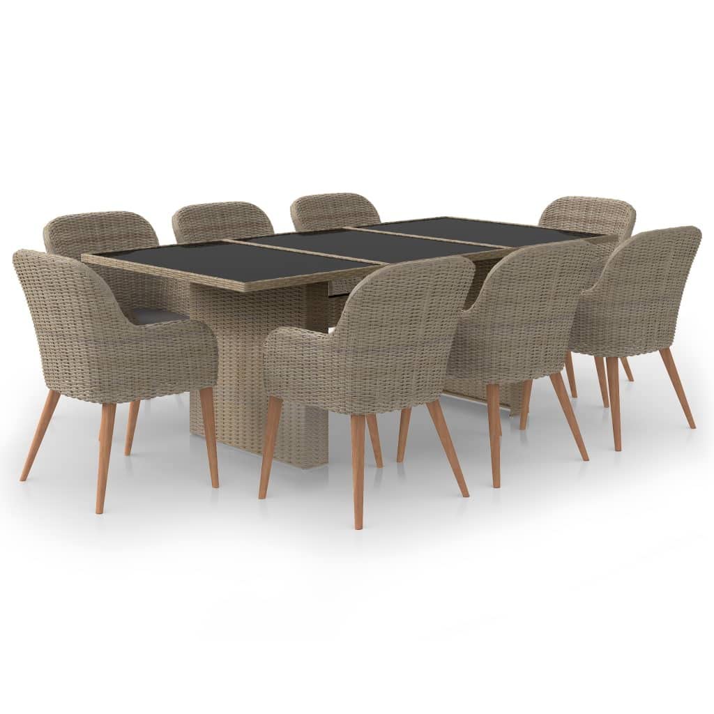 vidaXL 9 Piece Garden Dining Set Poly Rattan Brown