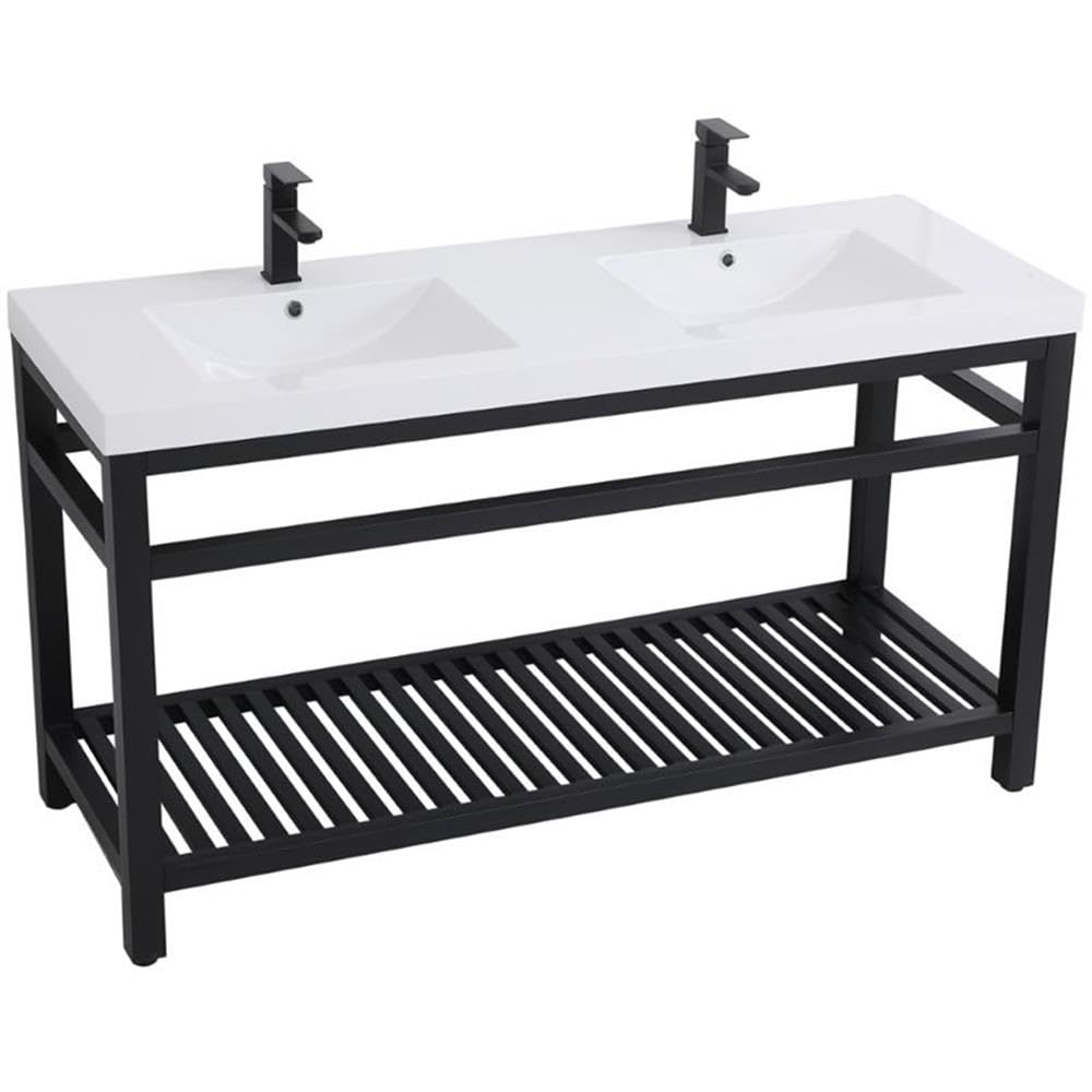 Elegant Decor Raya 60 Double Resin Top Metal Bathroom Vanity In Black