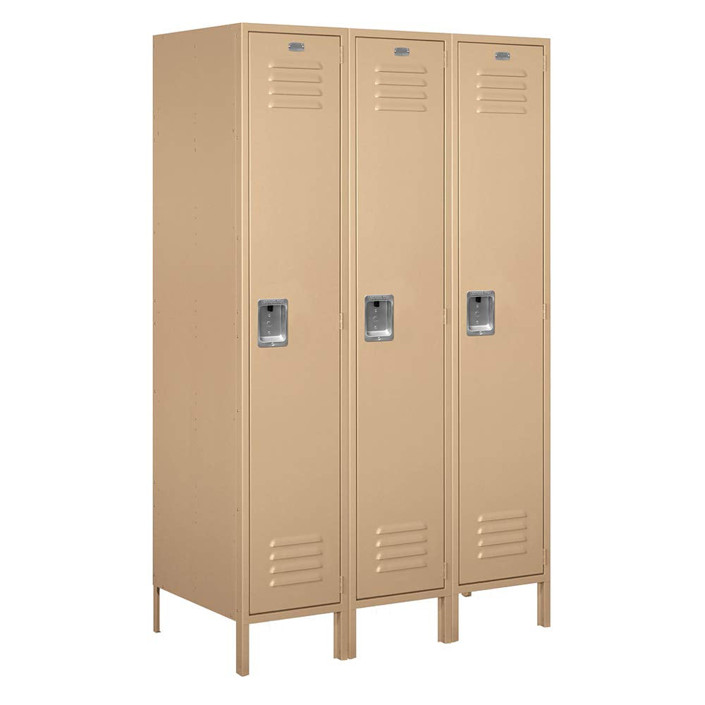 18 Wide Single Tier Standard Metal Locker - 3 Wide - 6 Feet High - 21 Inches Deep - Tan - Assembled