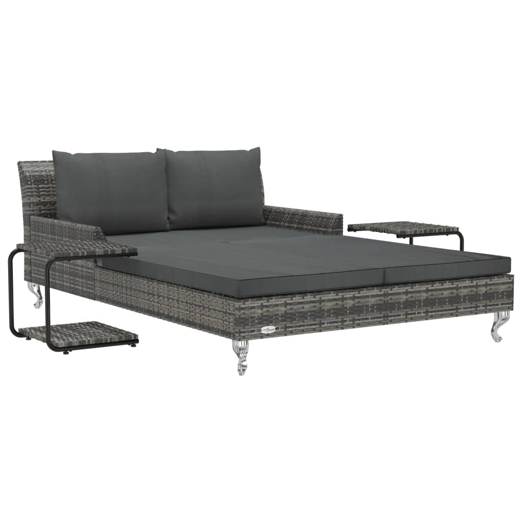 vidaXL 2-Person Garden Sun Bed with Cushions Poly Rattan Gray