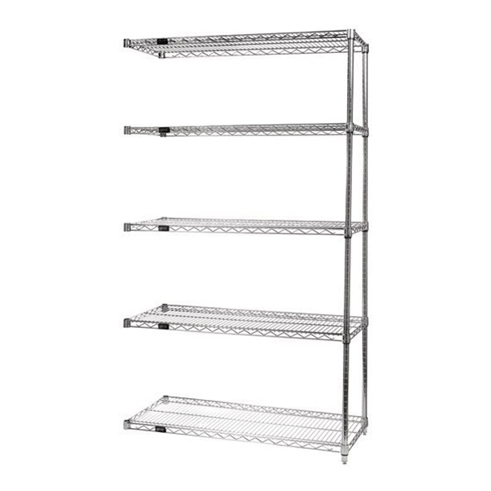 Quantum AD63-1448S-5 Wire Shelving Add-On Kit, 48W x 14D x 63H, 600 lbs Capacity, Stainless, Stainless, NSF