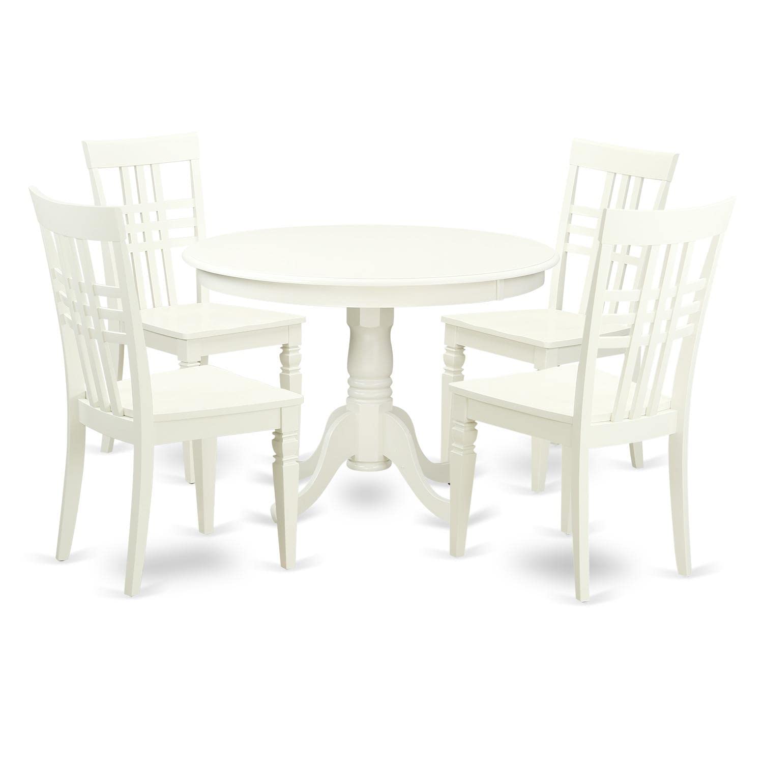 5  Pc  set  with  a  Round  Dinette  Table  and  4  Wood  Dinette  Chairs  in  Linen  White
