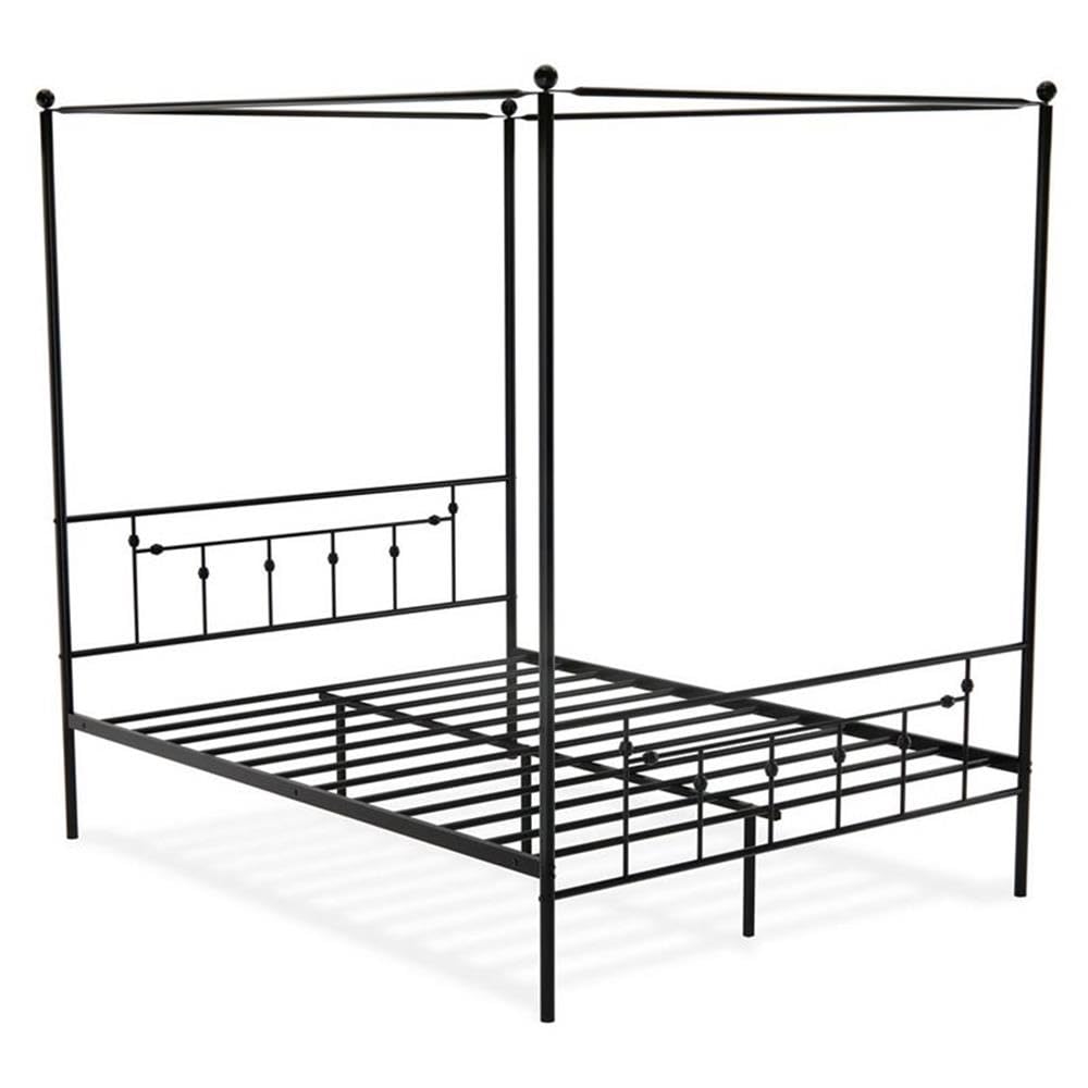 East West Furniture - ATQCBLK - Anniston Canopy Bed with Deluxe Style Headboard and Footboard - Luxurious Metal Frame in Powder Coating Black