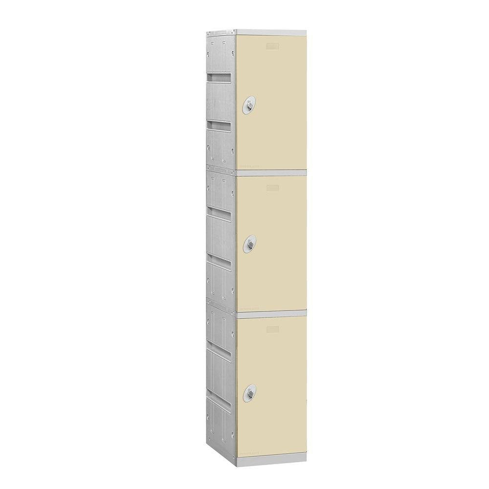 12 Wide Triple Tier Plastic Locker - 1 Wide - 6 Feet High - 18 Inches Deep - Tan - Assembled
