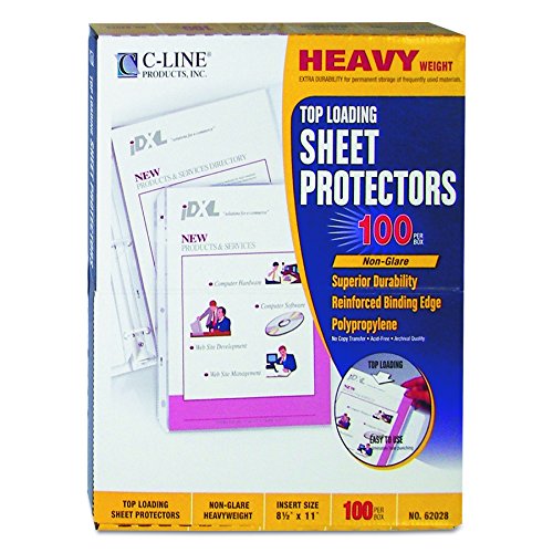 C-Line Top Loading Heavyweight Poly Sheet Protectors, Non-Glare, 8.5 X 11 Inches, 100 Per Box (62028)