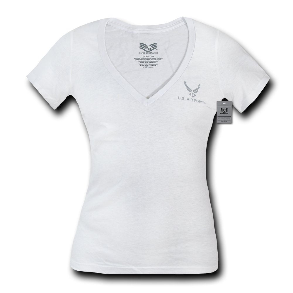 Womens V-Neck Tees, AirForce, White, L