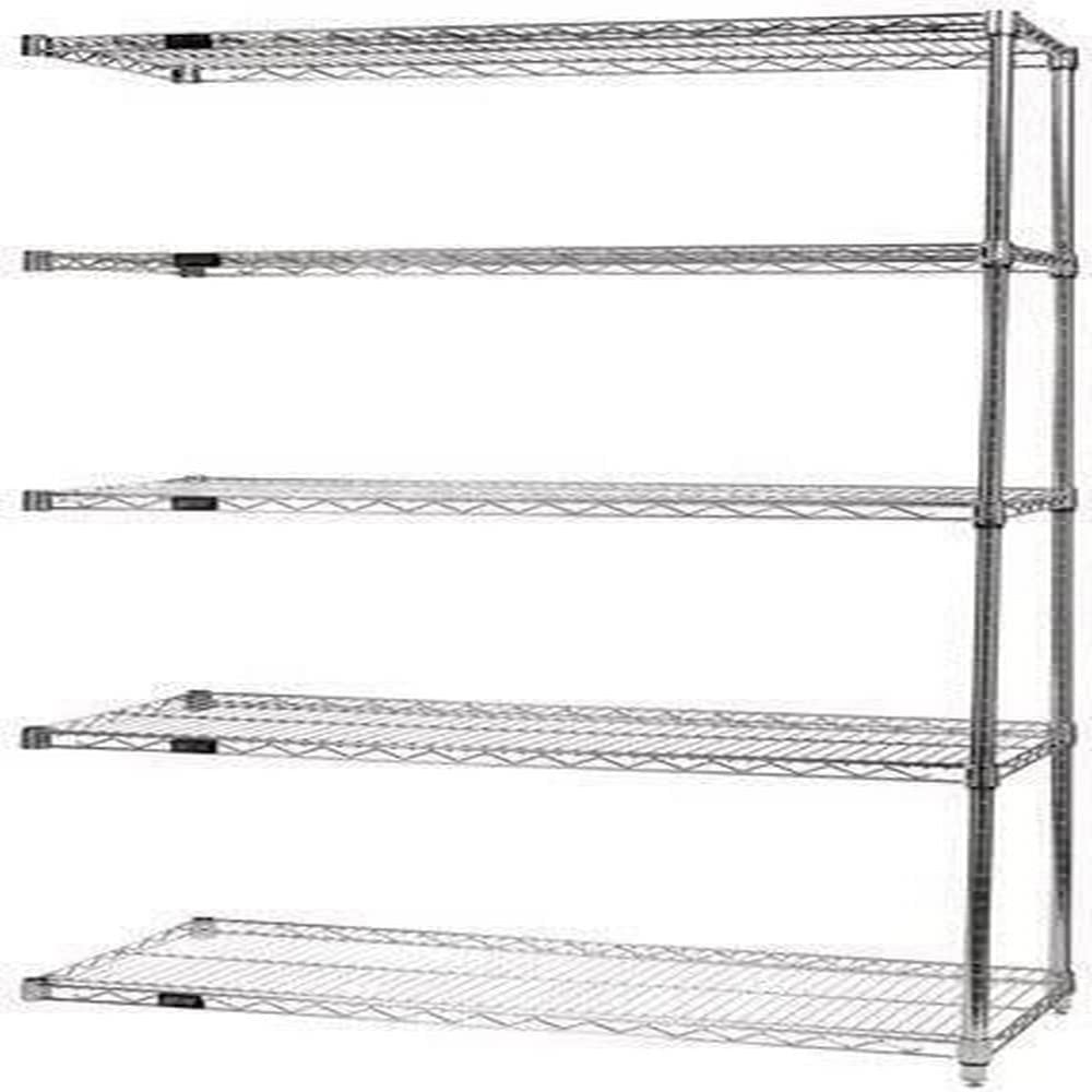 Quantum AD74-2136S-5 Wire Shelving Add-On Kit, 36W x 21D x 74H, 600 lbs Capacity, Stainless, Stainless, NSF