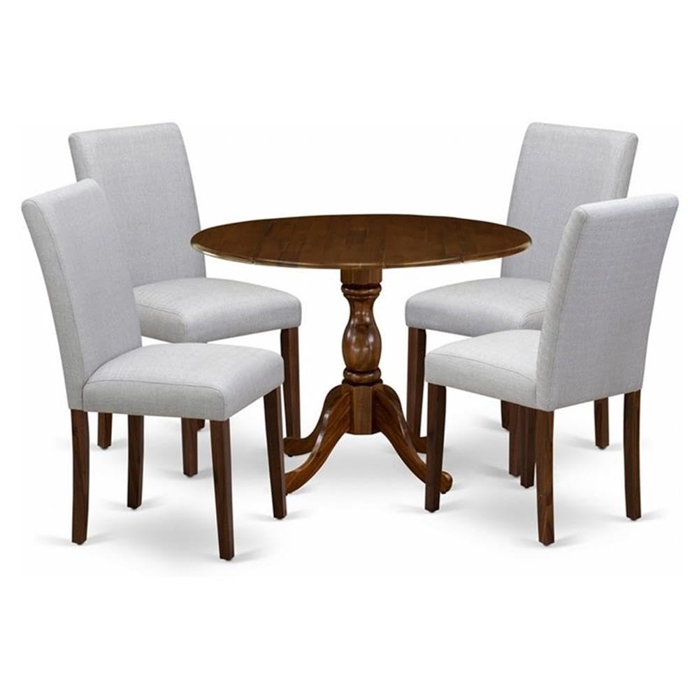 East West Furniture DMAB5-AWA-05 5 Piece Kitchen Table Set Contains 1 Drop Leaves Wooden Table and 4 Grey Linen Fabric Parson Dining Chairs with High Back - Acacia Walnut Finish