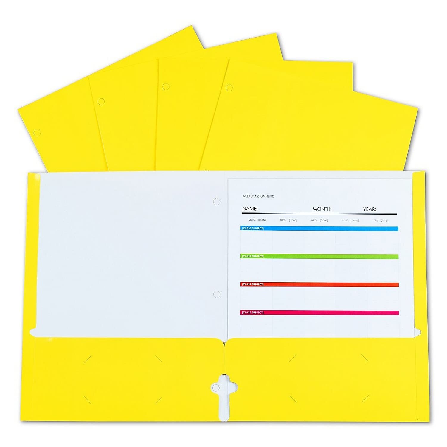 2-Pocket Laminated Paper Portfolio with 3-Hole Punch, Yellow, 25/PK, 06316
